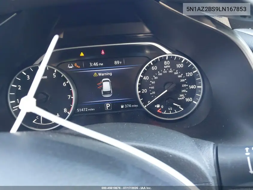 2020 Nissan Murano Sv Intelligent Awd VIN: 5N1AZ2BS9LN167853 Lot: 45610676