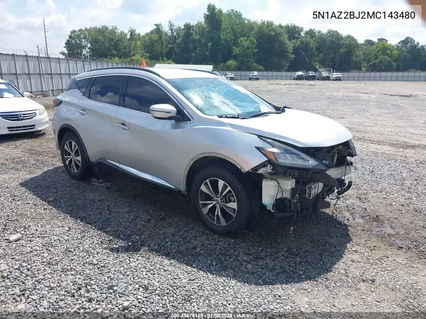 2021 Nissan Murano Sv Fwd VIN: 5N1AZ2BJ2MC143480 Lot: 45575125