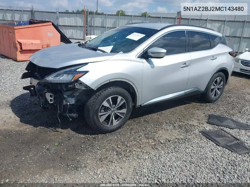 2021 Nissan Murano Sv Fwd VIN: 5N1AZ2BJ2MC143480 Lot: 45575125