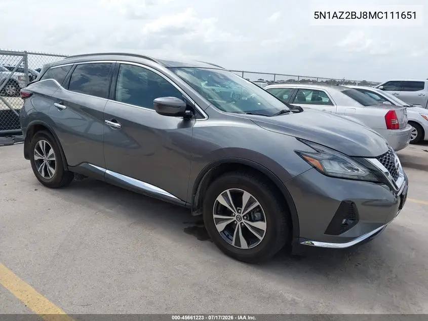 2021 Nissan Murano Sv Fwd VIN: 5N1AZ2BJ8MC111651 Lot: 45661223