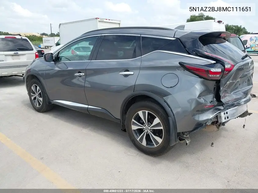 2021 Nissan Murano Sv Fwd VIN: 5N1AZ2BJ8MC111651 Lot: 45661223