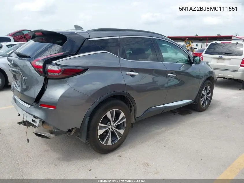 2021 Nissan Murano Sv Fwd VIN: 5N1AZ2BJ8MC111651 Lot: 45661223