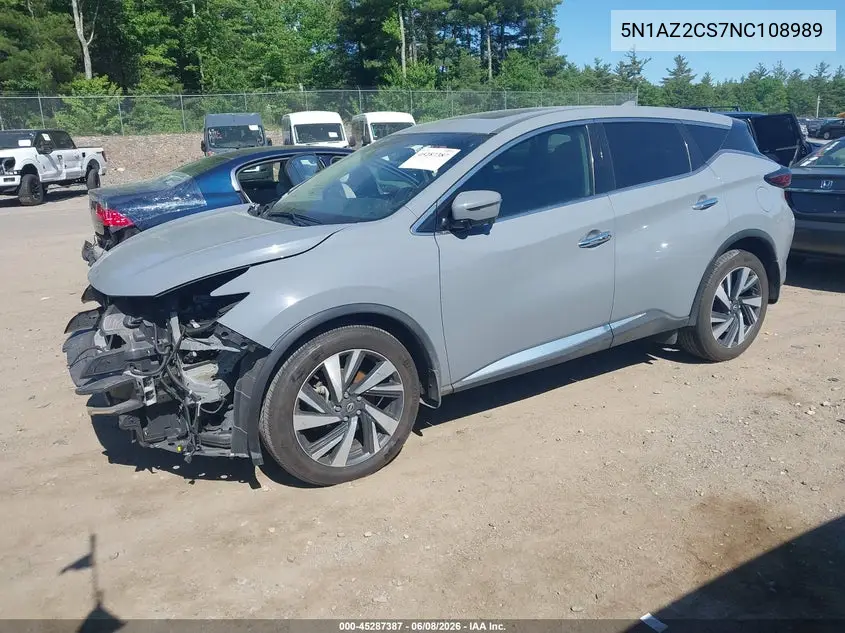 2022 Nissan Murano Sl Intelligent Awd VIN: 5N1AZ2CS7NC108989 Lot: 45287387