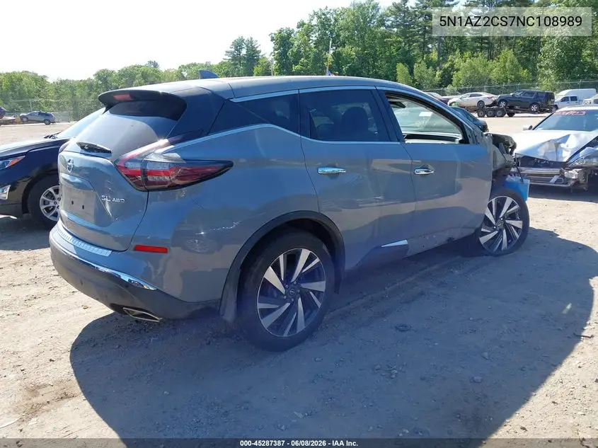 2022 Nissan Murano Sl Intelligent Awd VIN: 5N1AZ2CS7NC108989 Lot: 45287387