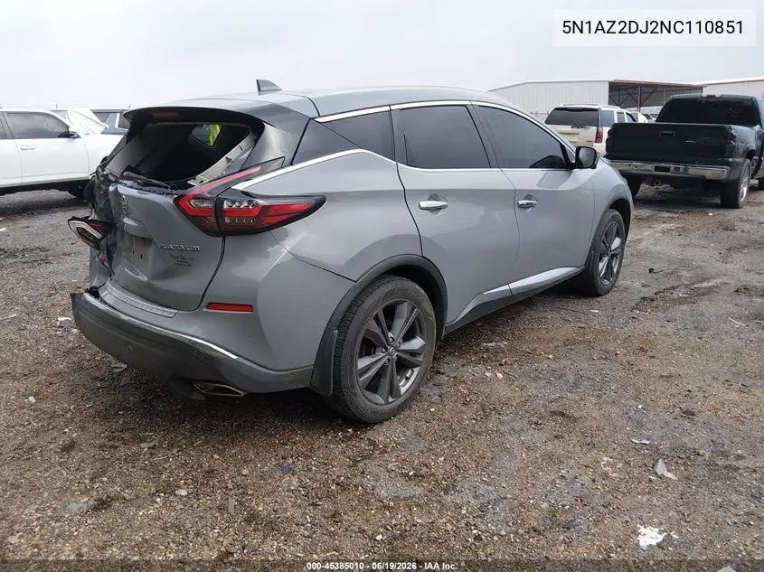 2022 Nissan Murano Platinum Fwd VIN: 5N1AZ2DJ2NC110851 Lot: 45385010