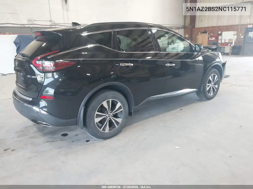 2022 Nissan Murano Sv Intelligent Awd VIN: 5N1AZ2BS2NC115771 Lot: 45659756