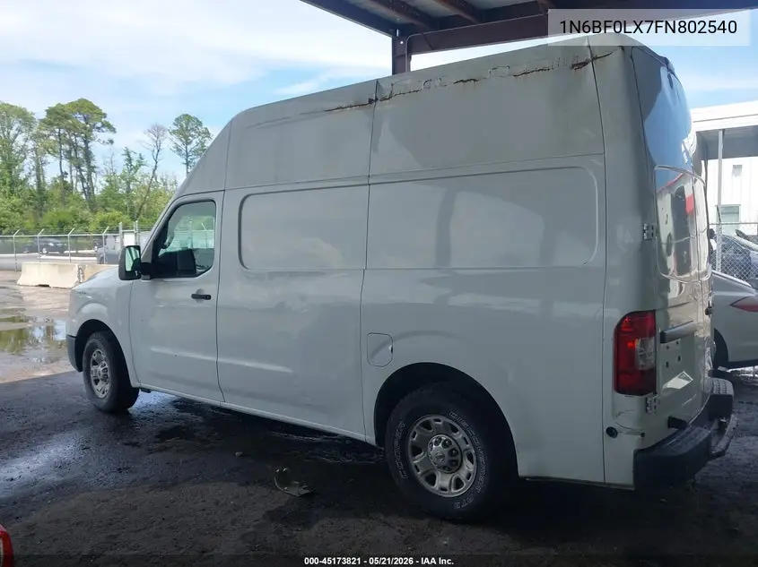 2015 Nissan Nv Cargo Nv2500 Hd Sv V6 VIN: 1N6BF0LX7FN802540 Lot: 45173821