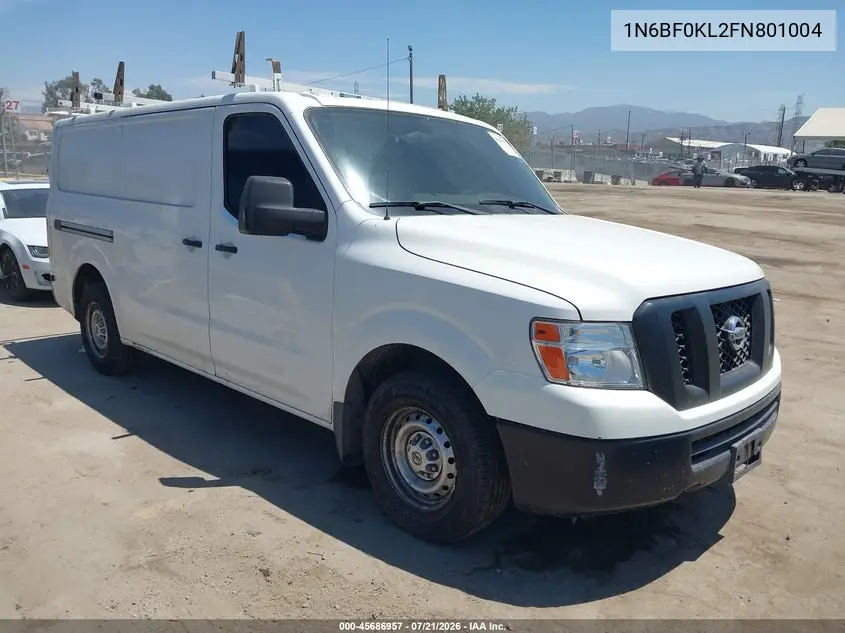 2015 Nissan Nv Cargo Nv1500 S V6 VIN: 1N6BF0KL2FN801004 Lot: 45686957
