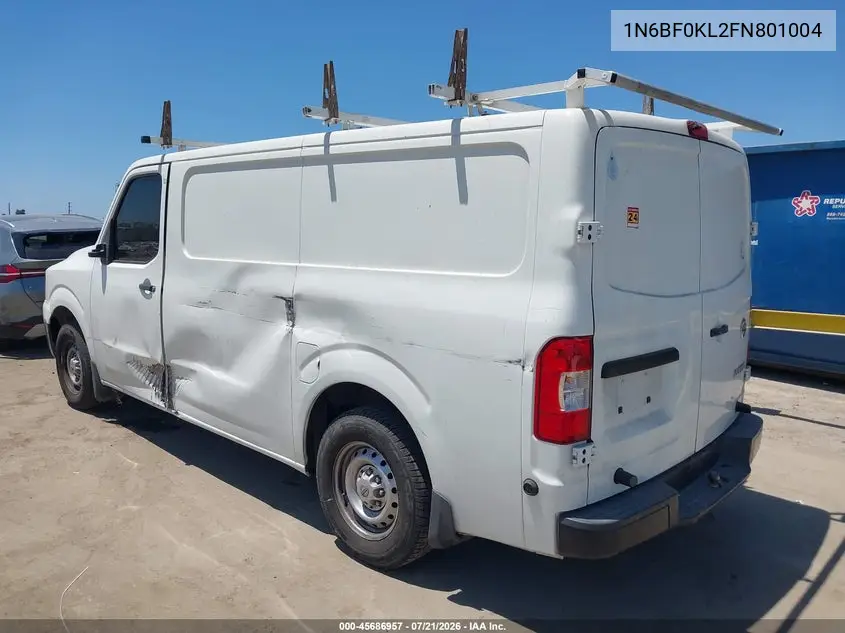 2015 Nissan Nv Cargo Nv1500 S V6 VIN: 1N6BF0KL2FN801004 Lot: 45686957