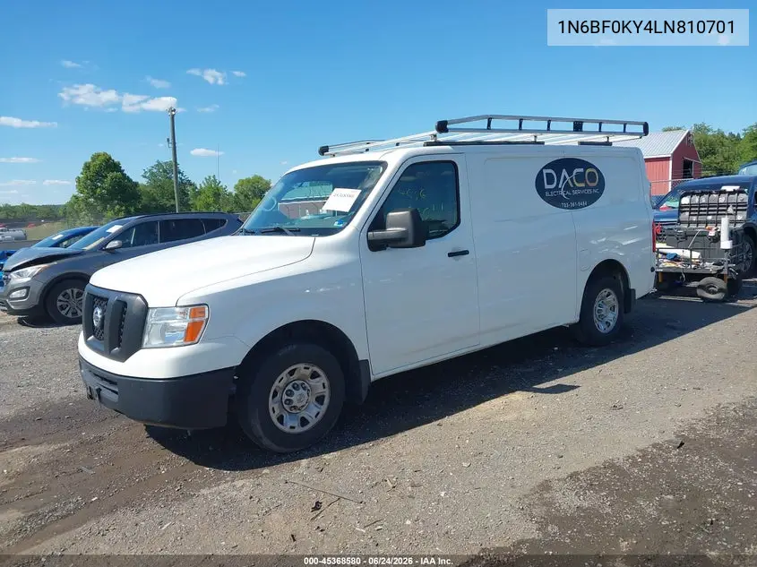 2020 Nissan Nv Cargo Nv2500 Hd Sv Standard Roof V6 VIN: 1N6BF0KY4LN810701 Lot: 45368580