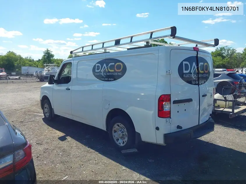 2020 Nissan Nv Cargo Nv2500 Hd Sv Standard Roof V6 VIN: 1N6BF0KY4LN810701 Lot: 45368580