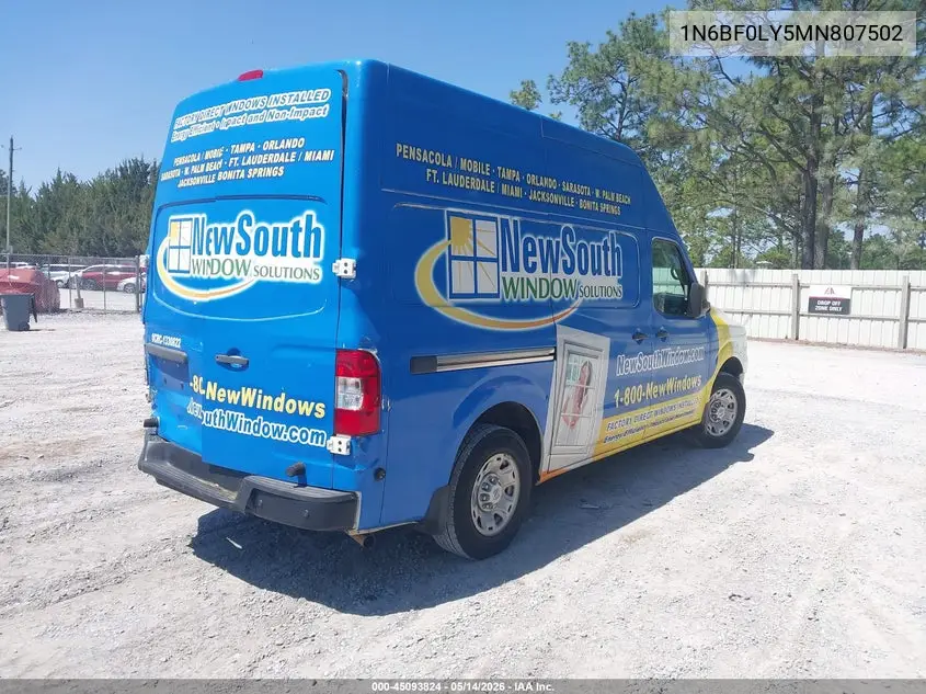 2021 Nissan Nv Cargo Nv2500 Hd Sv High Roof V6 VIN: 1N6BF0LY5MN807502 Lot: 45093824