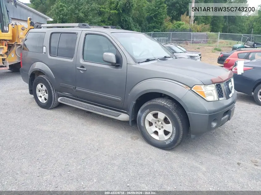 2005 Nissan Pathfinder Se VIN: 5N1AR18W35C743200 Lot: 45328755