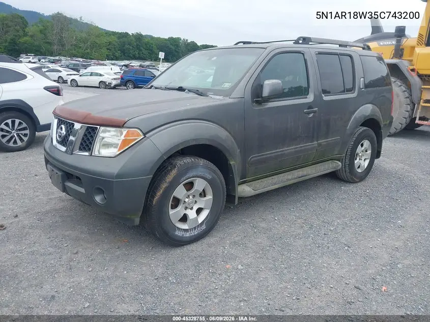 2005 Nissan Pathfinder Se VIN: 5N1AR18W35C743200 Lot: 45328755