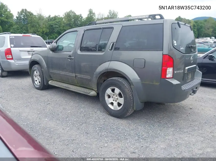 2005 Nissan Pathfinder Se VIN: 5N1AR18W35C743200 Lot: 45328755