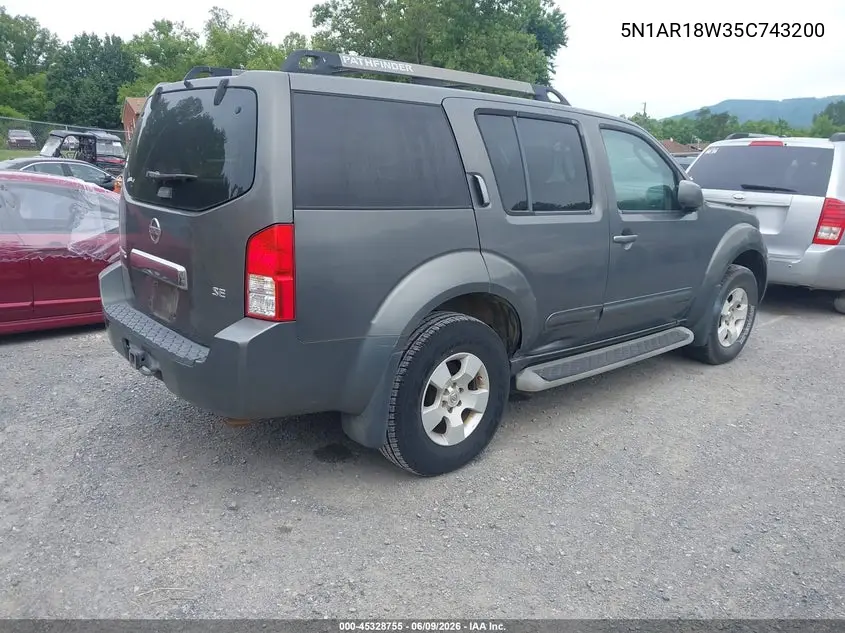 2005 Nissan Pathfinder Se VIN: 5N1AR18W35C743200 Lot: 45328755
