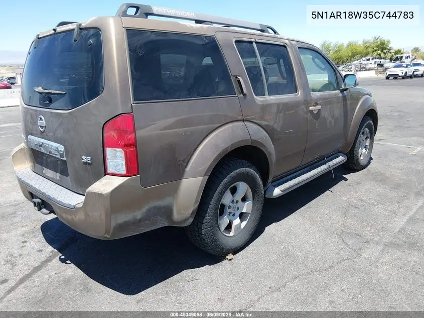 2005 Nissan Pathfinder Se VIN: 5N1AR18W35C744783 Lot: 45349058