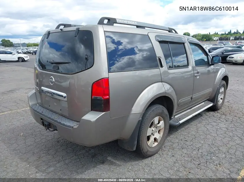 2006 Nissan Pathfinder S VIN: 5N1AR18W86C610014 Lot: 45325430