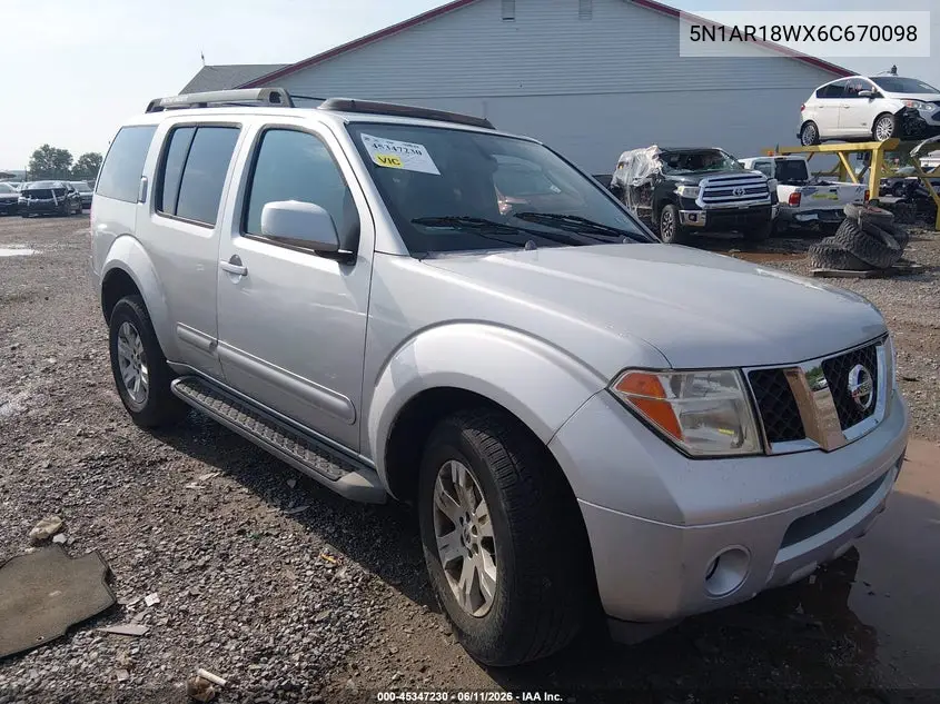2006 Nissan Pathfinder Le VIN: 5N1AR18WX6C670098 Lot: 45347230