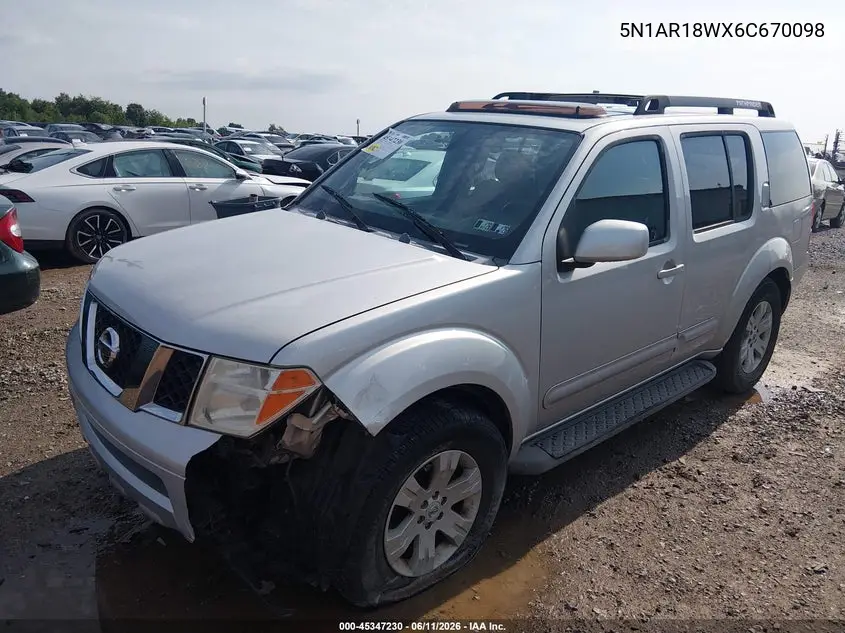 2006 Nissan Pathfinder Le VIN: 5N1AR18WX6C670098 Lot: 45347230