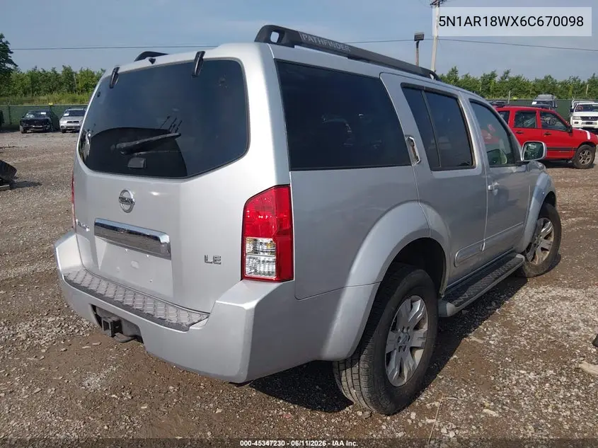 2006 Nissan Pathfinder Le VIN: 5N1AR18WX6C670098 Lot: 45347230