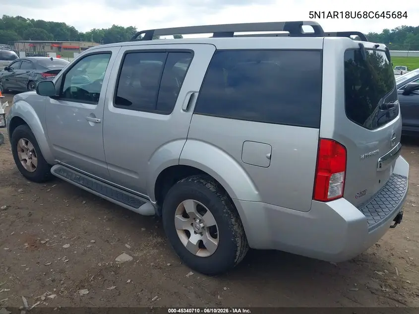 2008 Nissan Pathfinder S VIN: 5N1AR18U68C645684 Lot: 45340710