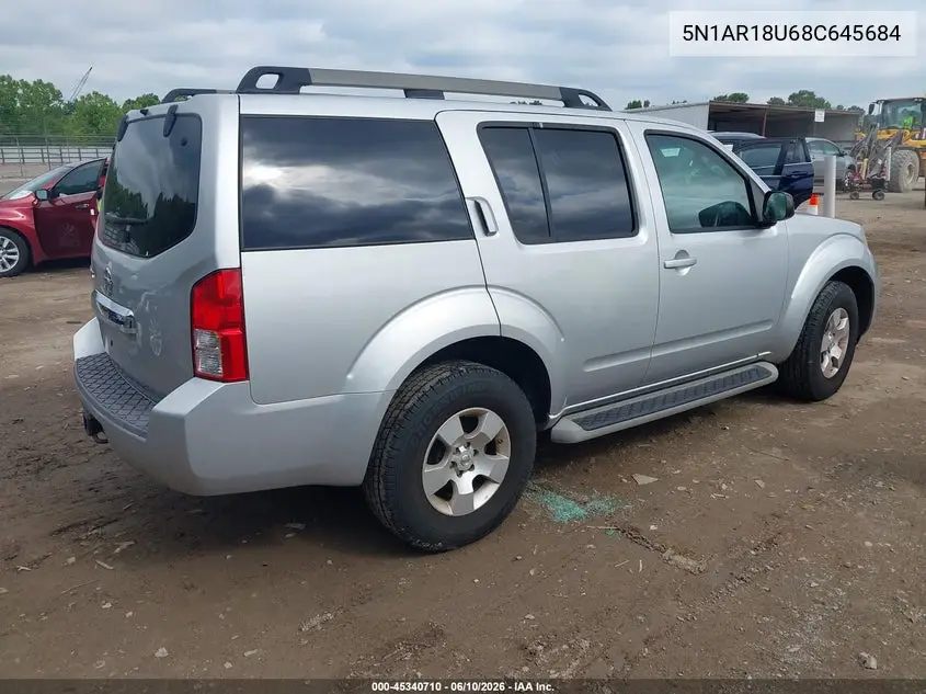 2008 Nissan Pathfinder S VIN: 5N1AR18U68C645684 Lot: 45340710