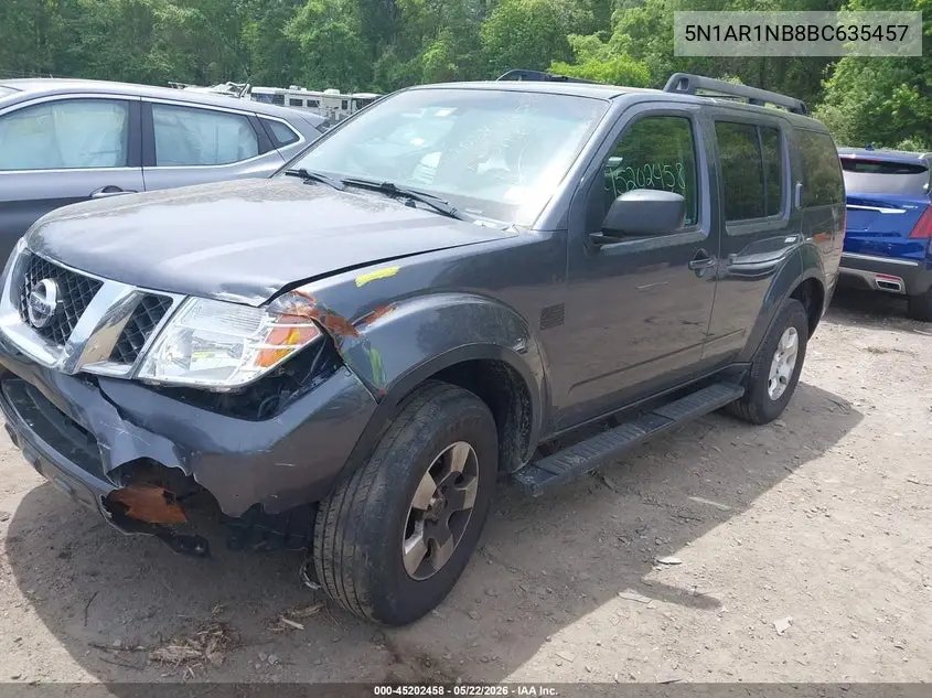 2011 Nissan Pathfinder S VIN: 5N1AR1NB8BC635457 Lot: 45202458