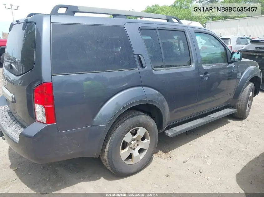 2011 Nissan Pathfinder S VIN: 5N1AR1NB8BC635457 Lot: 45202458