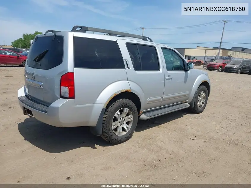 2012 Nissan Pathfinder Le/S/Silver/Sv VIN: 5N1AR1NBXCC618760 Lot: 45288190