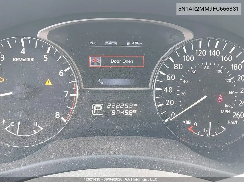 2015 Nissan Pathfinder S/Sv/Sl/Platinum VIN: 5N1AR2MM9FC666831 Lot: 12621418