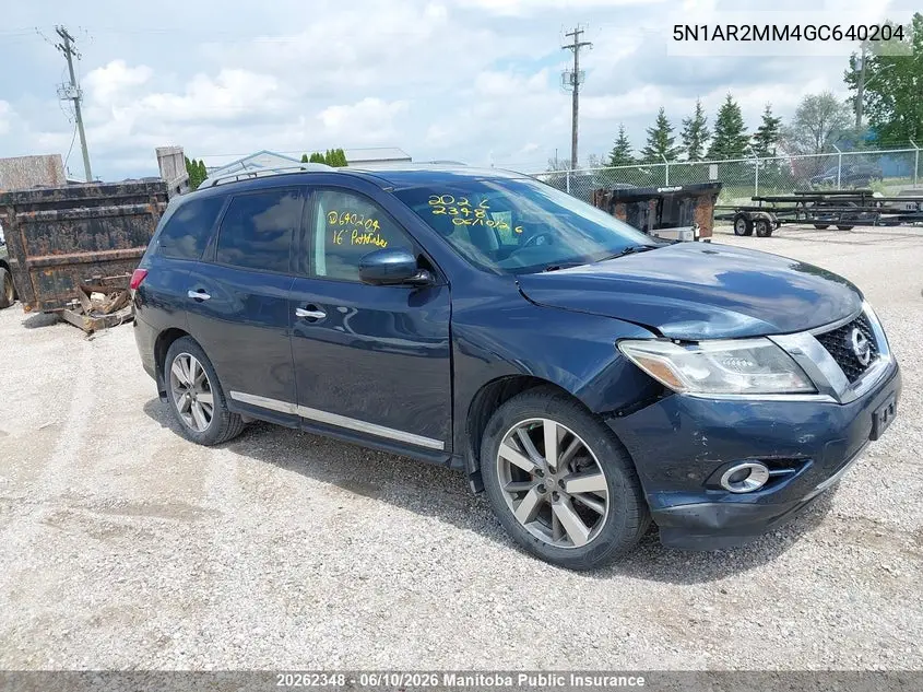2016 Nissan Pathfinder Platinum VIN: 5N1AR2MM4GC640204 Lot: 20262348