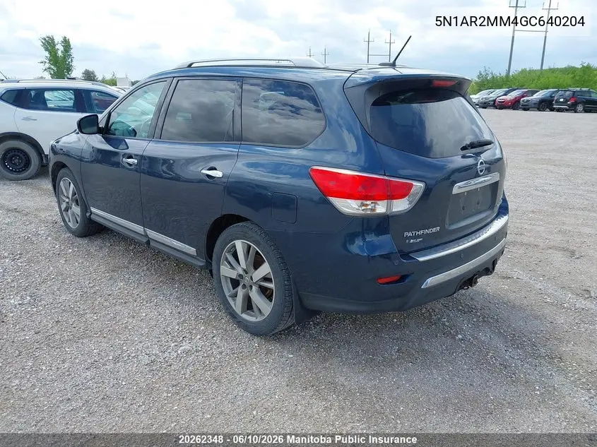 2016 Nissan Pathfinder Platinum VIN: 5N1AR2MM4GC640204 Lot: 20262348