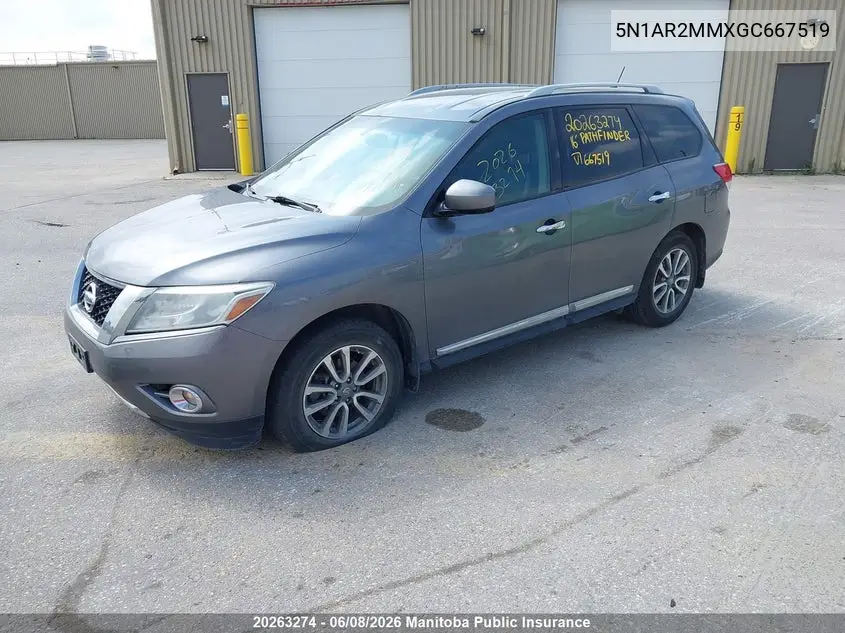 2016 Nissan Pathfinder Sl VIN: 5N1AR2MMXGC667519 Lot: 20263274