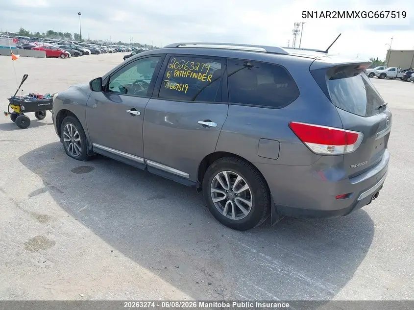 2016 Nissan Pathfinder Sl VIN: 5N1AR2MMXGC667519 Lot: 20263274