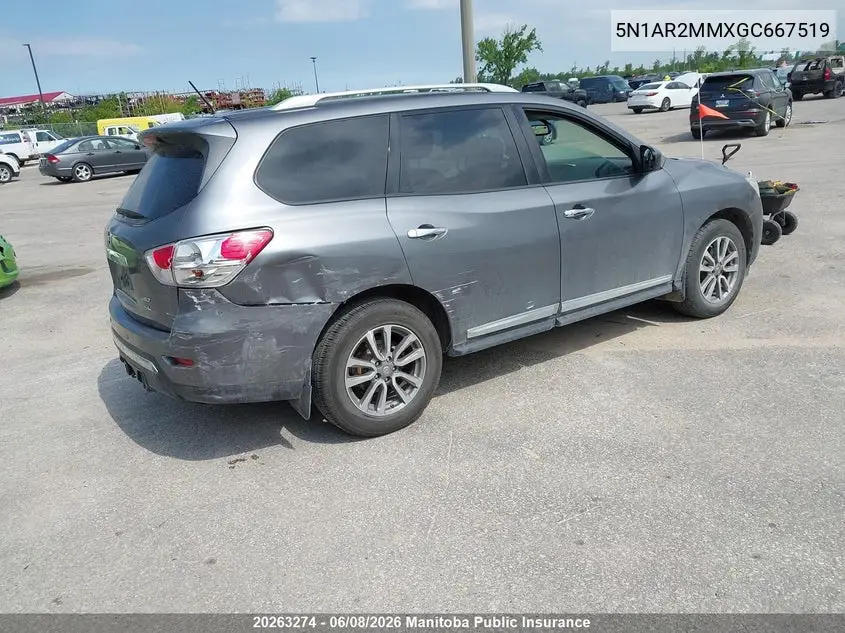 2016 Nissan Pathfinder Sl VIN: 5N1AR2MMXGC667519 Lot: 20263274