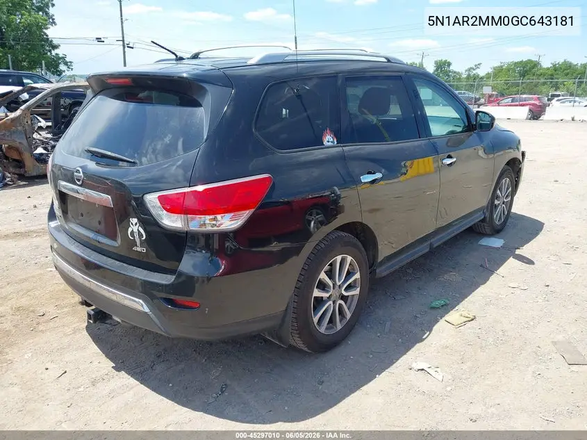 2016 Nissan Pathfinder S VIN: 5N1AR2MM0GC643181 Lot: 45297010