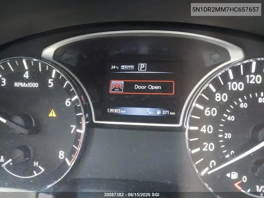 2017 Nissan Pathfinder S/Sv/Sl/Platinum VIN: 5N1DR2MM7HC657657 Lot: 30087382