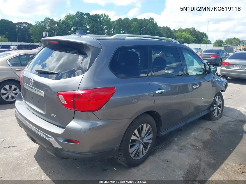 2019 Nissan Pathfinder Sv VIN: 5N1DR2MN7KC619118 Lot: 45371816