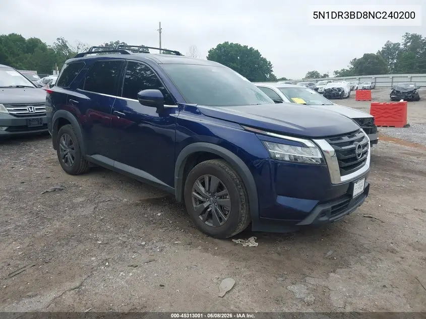 2022 Nissan Pathfinder Sv 4Wd VIN: 5N1DR3BD8NC240200 Lot: 45313001