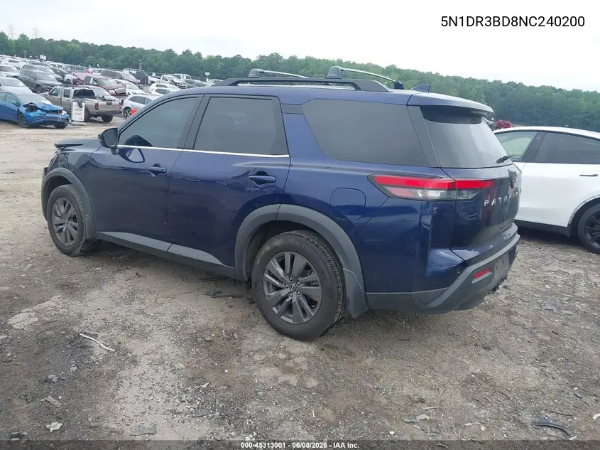 2022 Nissan Pathfinder Sv 4Wd VIN: 5N1DR3BD8NC240200 Lot: 45313001