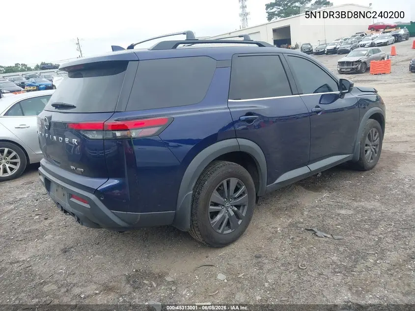 2022 Nissan Pathfinder Sv 4Wd VIN: 5N1DR3BD8NC240200 Lot: 45313001