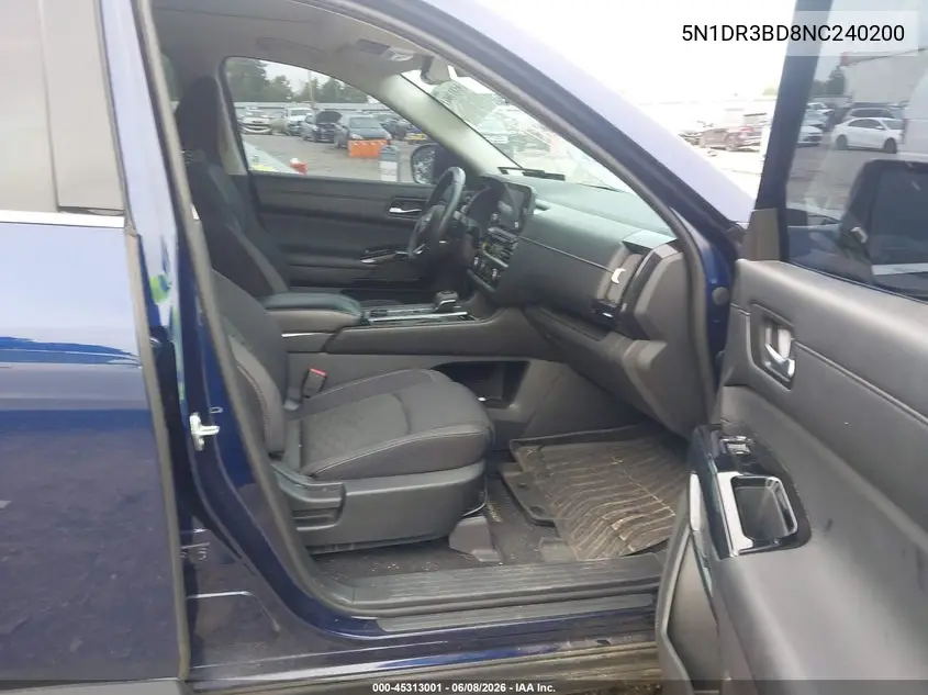 2022 Nissan Pathfinder Sv 4Wd VIN: 5N1DR3BD8NC240200 Lot: 45313001