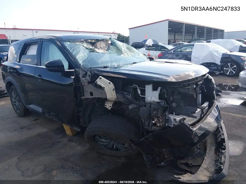 2022 Nissan Pathfinder S 2Wd VIN: 5N1DR3AA6NC247833 Lot: 45335241