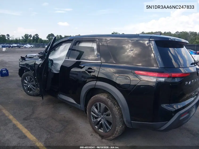 2022 Nissan Pathfinder S 2Wd VIN: 5N1DR3AA6NC247833 Lot: 45335241
