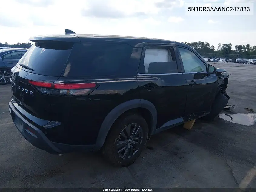 2022 Nissan Pathfinder S 2Wd VIN: 5N1DR3AA6NC247833 Lot: 45335241