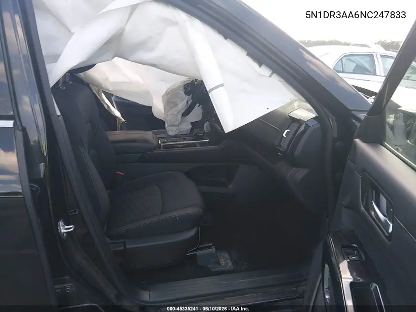 2022 Nissan Pathfinder S 2Wd VIN: 5N1DR3AA6NC247833 Lot: 45335241