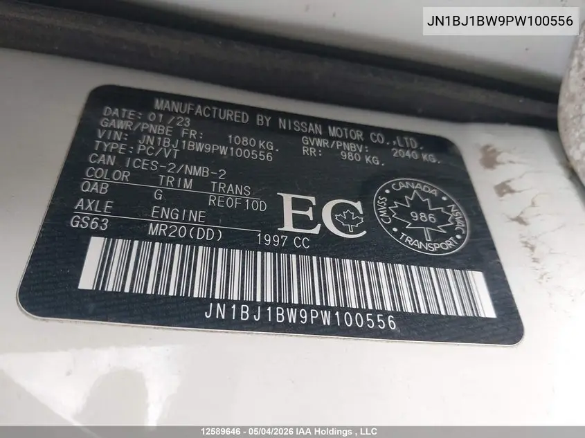 2023 Nissan Qashqai Sl/Sv VIN: JN1BJ1BW9PW100556 Lot: 12589646