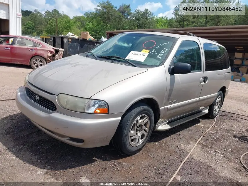 2000 Nissan Quest Gle/Gxe/Se-Cloth/Se-Leather VIN: 4N2XN11T0YD846452 Lot: 44803176