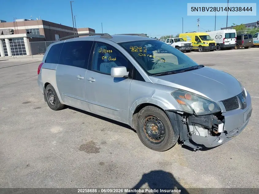 2004 Nissan Quest 3.5 Sl VIN: 5N1BV28U14N338444 Lot: 20258686